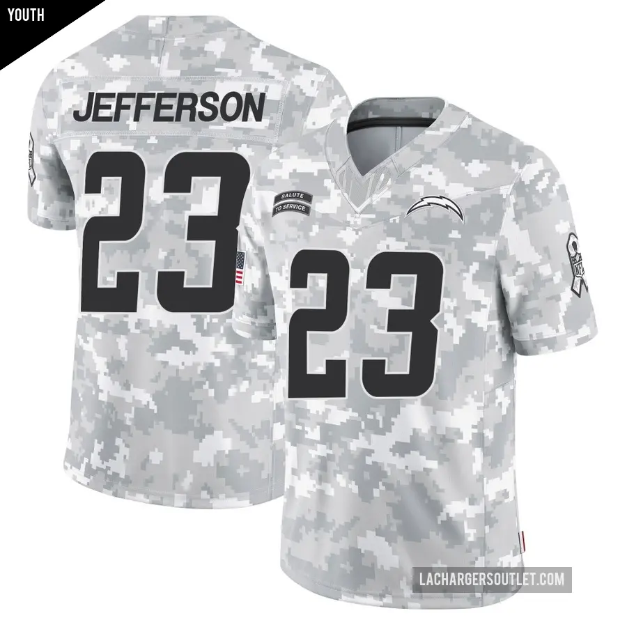 Youth Los Angeles Chargers ＃23 Tony Jefferson Arctic Camo Limited 2024 Salute to Service Jersey