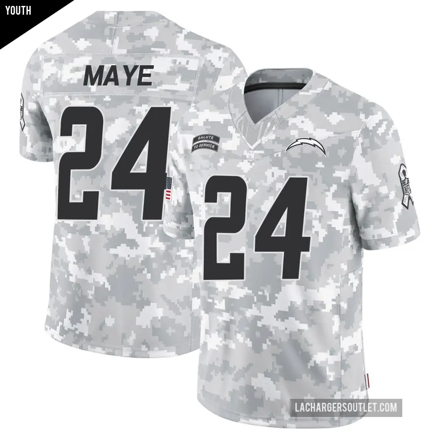 Youth Los Angeles Chargers ＃24 Marcus Maye Arctic Camo Limited 2024 Salute to Service Jersey