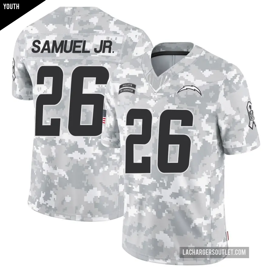 Youth Los Angeles Chargers ＃26 Asante Samuel Jr. Arctic Camo Limited 2024 Salute to Service Jersey