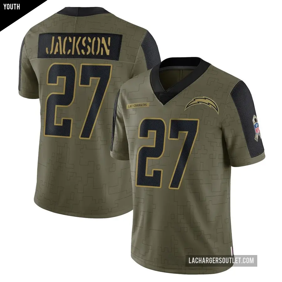 Youth Los Angeles Chargers ＃27 JaQuae Jackson Olive Limited 2021 Salute To Service Jersey