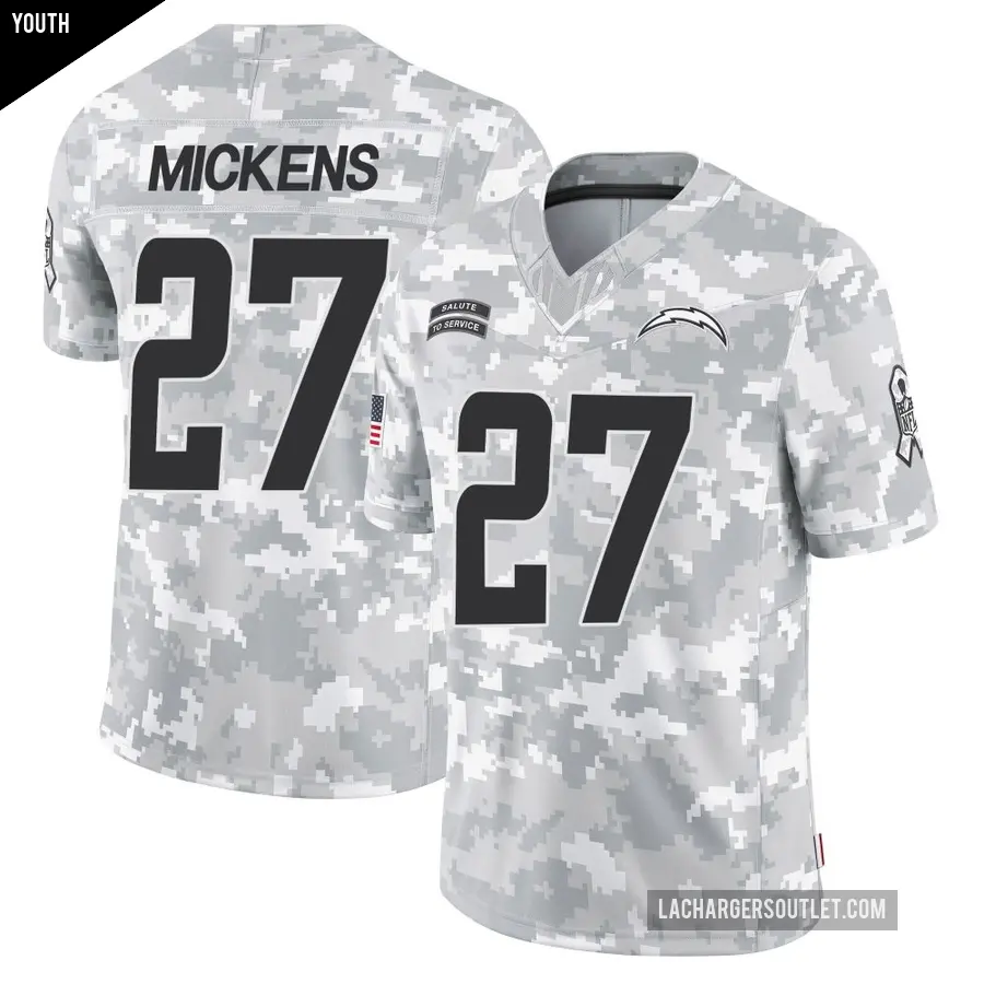 Youth Los Angeles Chargers ＃27 RJ Mickens Arctic Camo Limited 2024 Salute to Service Jersey