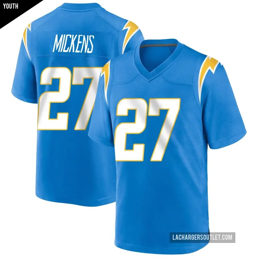Youth Los Angeles Chargers ＃27 RJ Mickens Blue Game Powder Alternate Jersey
