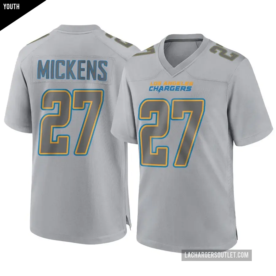 Youth Los Angeles Chargers ＃27 RJ Mickens Gray Game Atmosphere Fashion Jersey