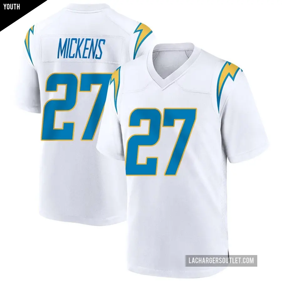 Youth Los Angeles Chargers ＃27 RJ Mickens White Game Jersey