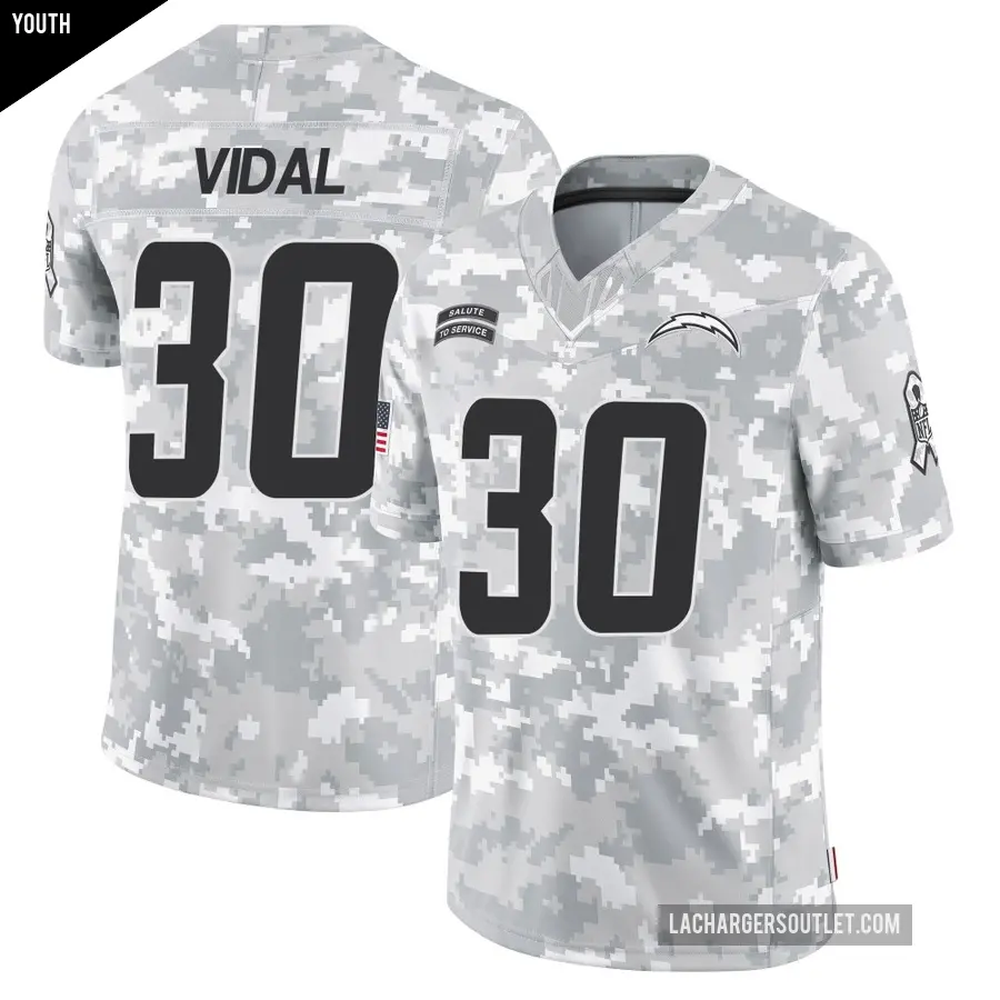 Youth Los Angeles Chargers ＃30 Kimani Vidal Arctic Camo Limited 2024 Salute to Service Jersey