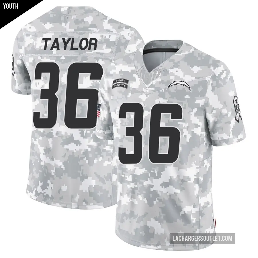 Youth Los Angeles Chargers ＃36 Ja'Sir Taylor Arctic Camo Limited 2024 Salute to Service Jersey