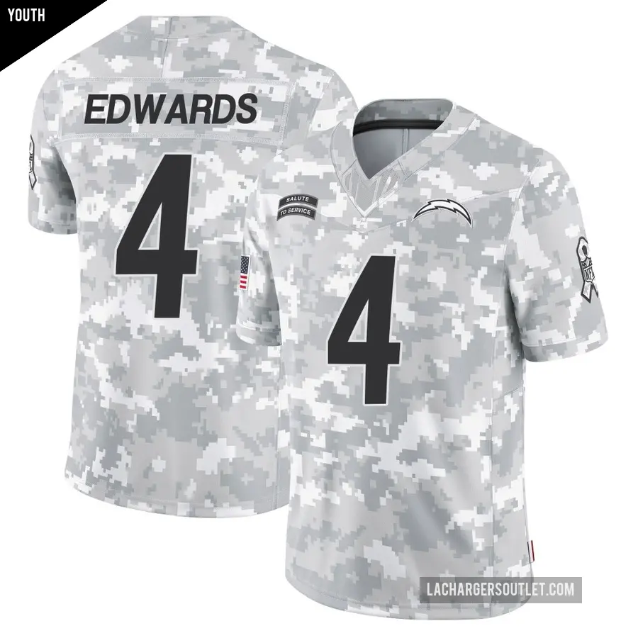 Youth Los Angeles Chargers ＃4 Gus Edwards Arctic Camo Limited 2024 Salute to Service Jersey