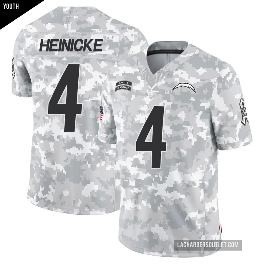 Youth Los Angeles Chargers ＃4 Taylor Heinicke Arctic Camo Limited 2024 Salute to Service Jersey