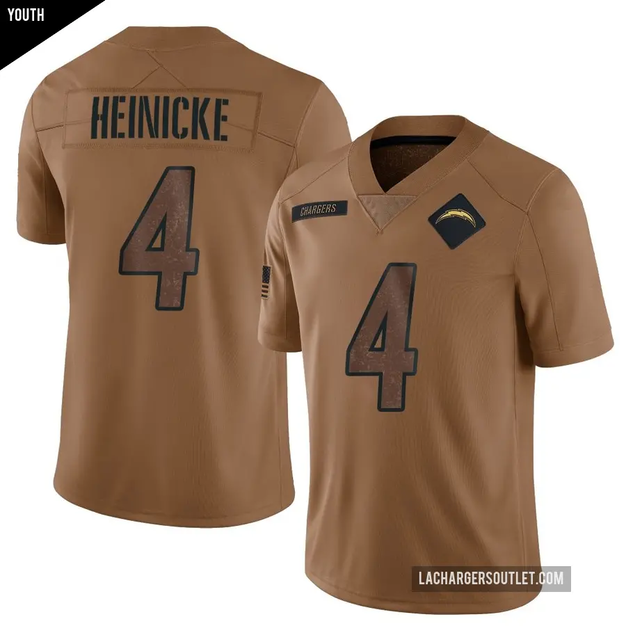 Youth Los Angeles Chargers ＃4 Taylor Heinicke Brown Limited 2023 Salute To Service Jersey