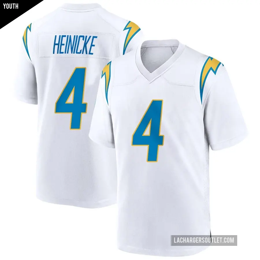 Youth Los Angeles Chargers ＃4 Taylor Heinicke White Game Jersey