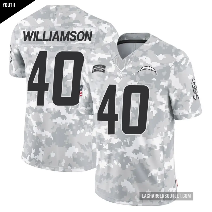 Youth Los Angeles Chargers ＃40 Kendall Williamson Arctic Camo Limited 2024 Salute to Service Jersey