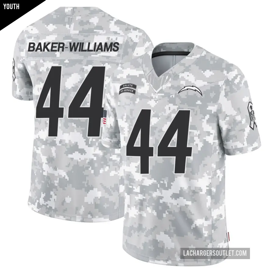 Youth Los Angeles Chargers ＃44 Tyler Baker-Williams Arctic Camo Limited 2024 Salute to Service Jersey