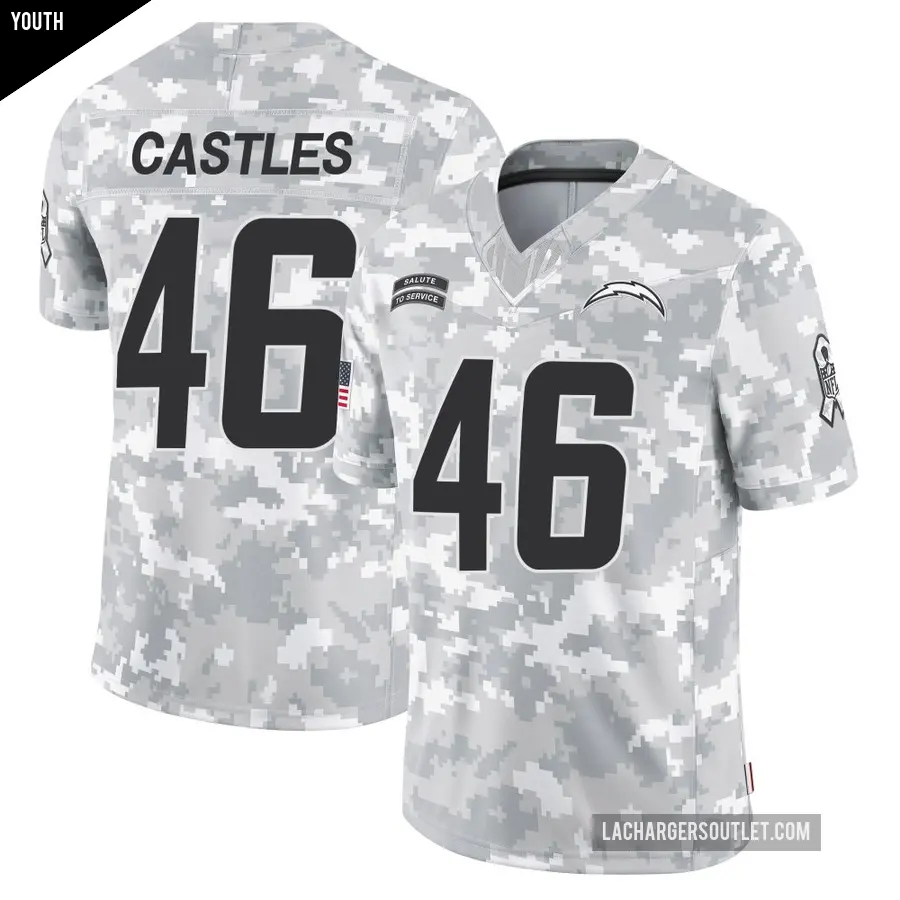 Youth Los Angeles Chargers ＃46 McCallan Castles Arctic Camo Limited 2024 Salute to Service Jersey