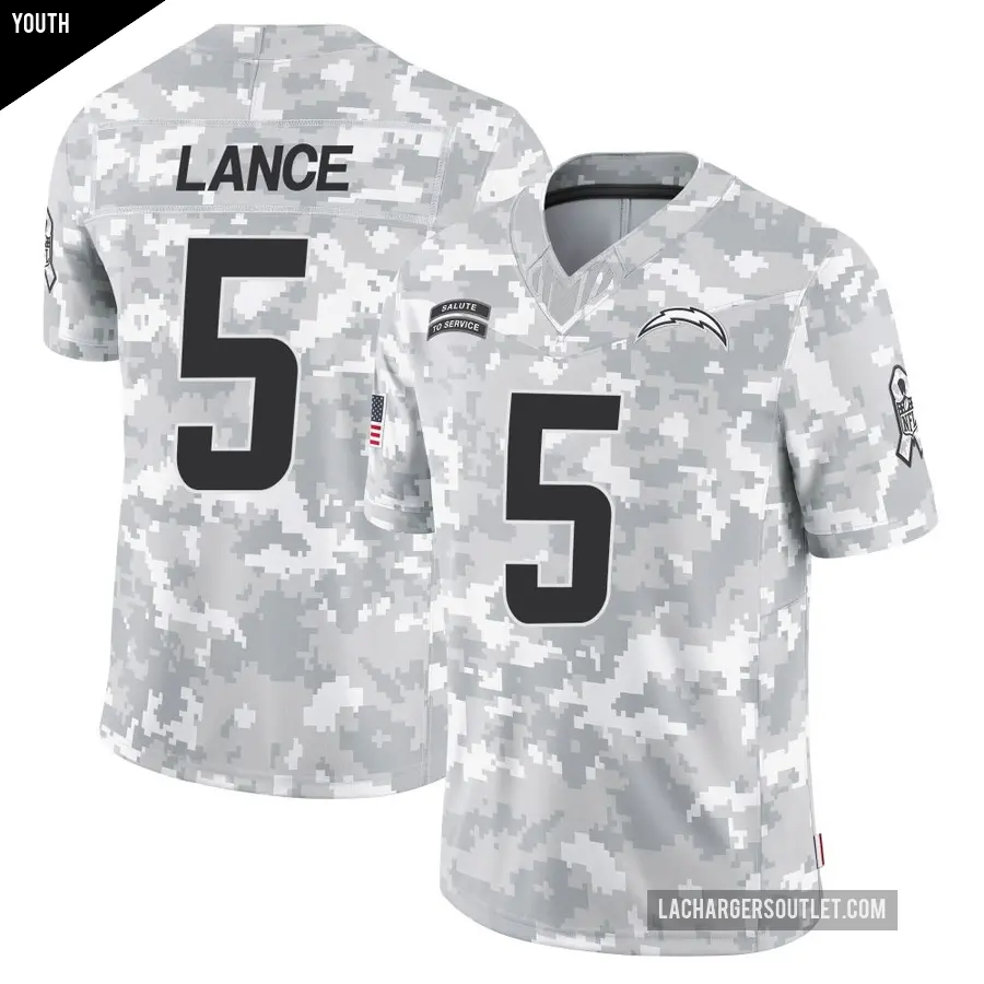 Youth Los Angeles Chargers ＃5 Trey Lance Arctic Camo Limited 2024 Salute to Service Jersey