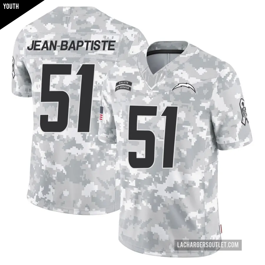 Youth Los Angeles Chargers ＃51 Jeremiah Jean-Baptiste Arctic Camo Limited 2024 Salute to Service Jersey