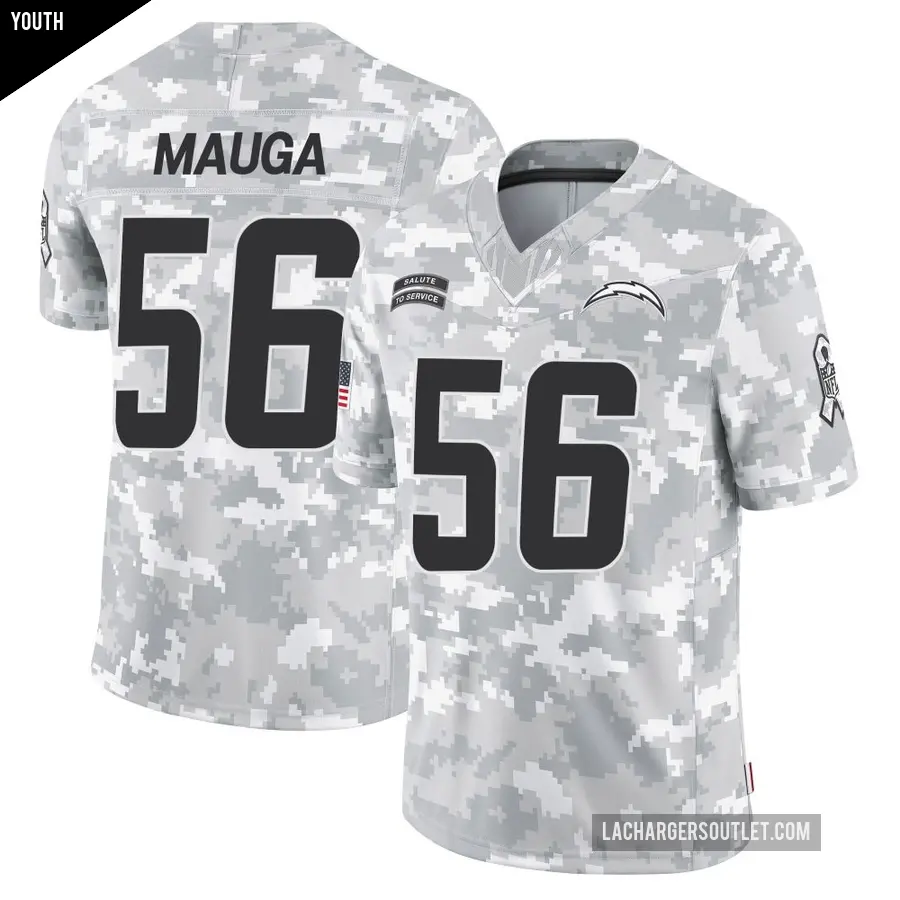 Youth Los Angeles Chargers ＃56 Kana'i Mauga Arctic Camo Limited 2024 Salute to Service Jersey