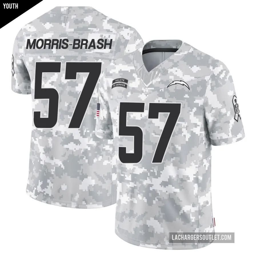 Youth Los Angeles Chargers ＃57 Tre'Mon Morris-Brash Arctic Camo Limited 2024 Salute to Service Jersey