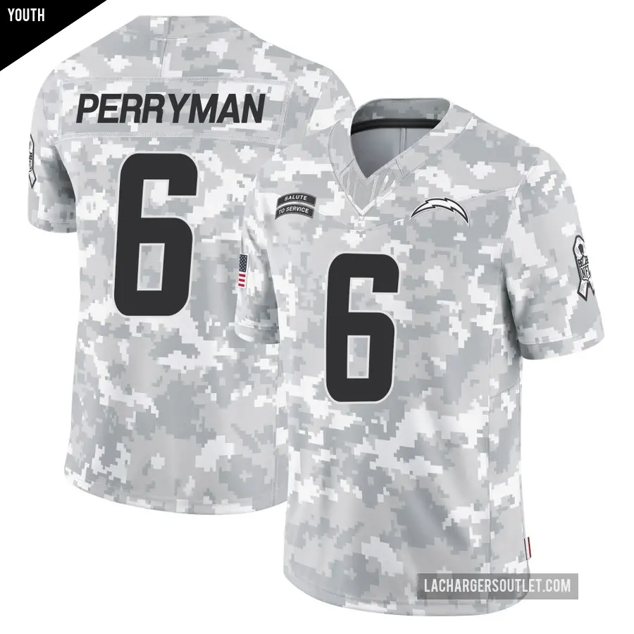 Youth Los Angeles Chargers ＃6 Denzel Perryman Arctic Camo Limited 2024 Salute to Service Jersey