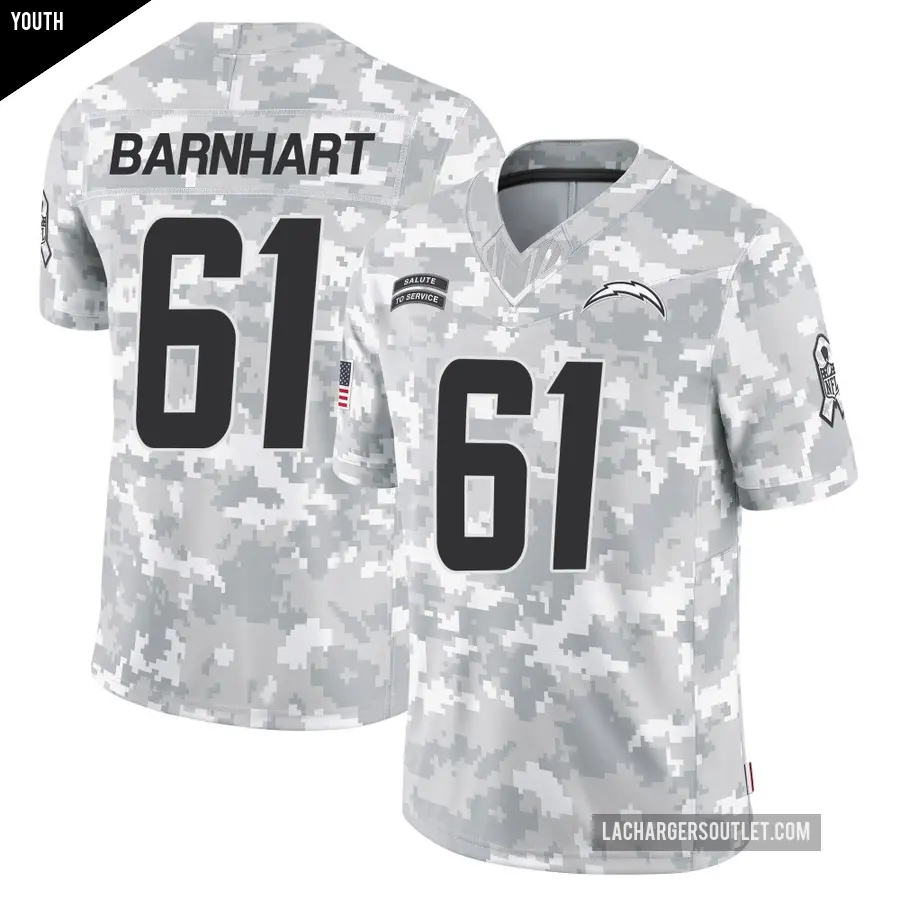Youth Los Angeles Chargers ＃61 Karsen Barnhart Arctic Camo Limited 2024 Salute to Service Jersey