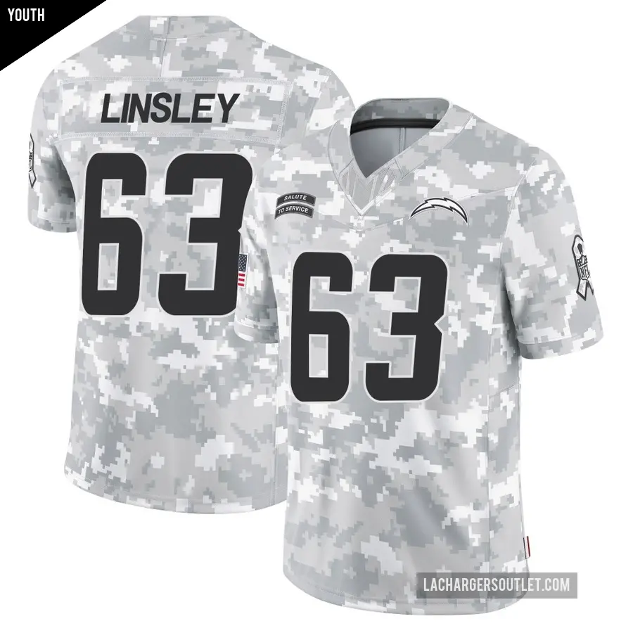 Youth Los Angeles Chargers ＃63 Corey Linsley Arctic Camo Limited 2024 Salute to Service Jersey
