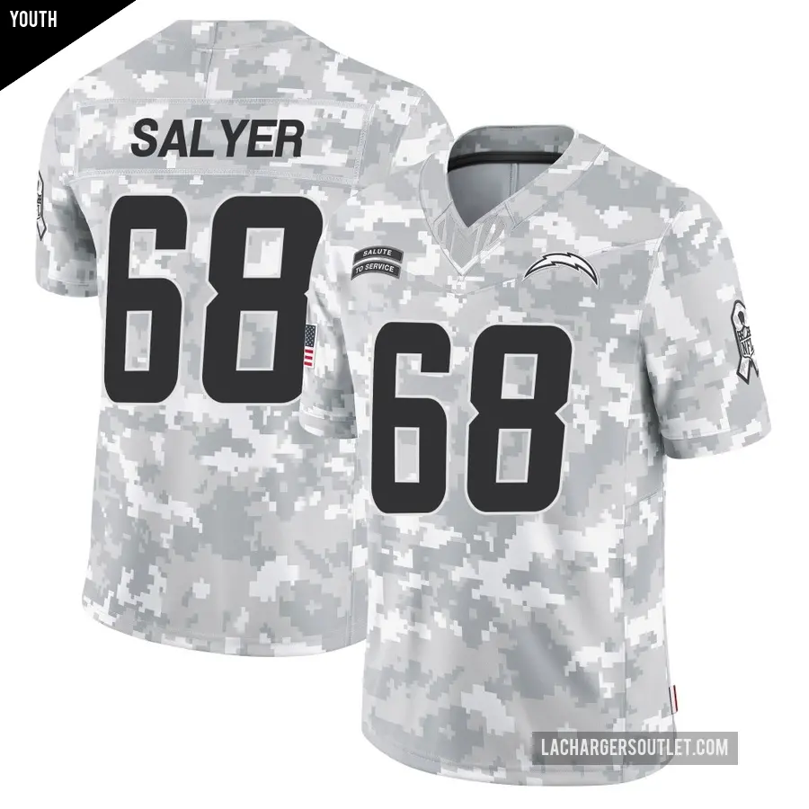 Youth Los Angeles Chargers ＃68 Jamaree Salyer Arctic Camo Limited 2024 Salute to Service Jersey