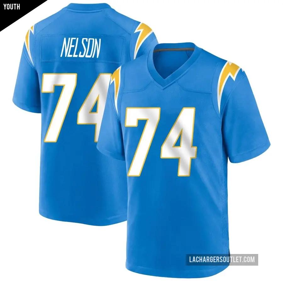 Youth Los Angeles Chargers ＃74 Ryan Nelson Blue Game Powder Alternate Jersey
