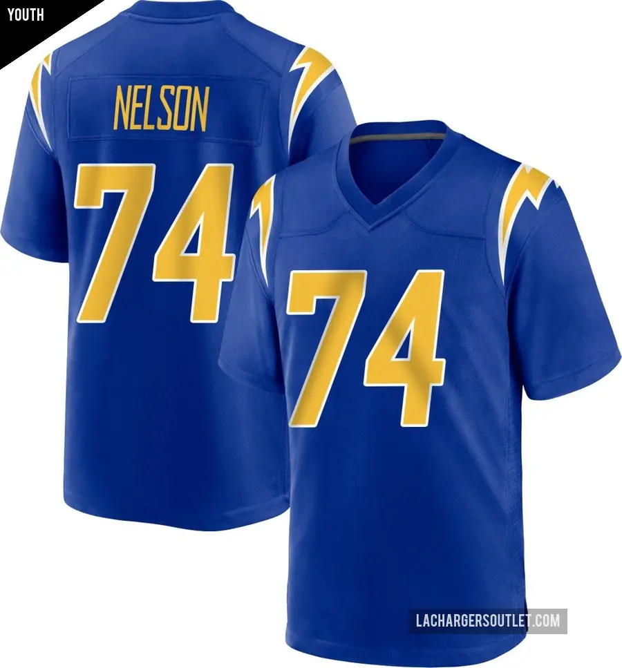 Youth Los Angeles Chargers ＃74 Ryan Nelson Royal Game 2nd Alternate Jersey