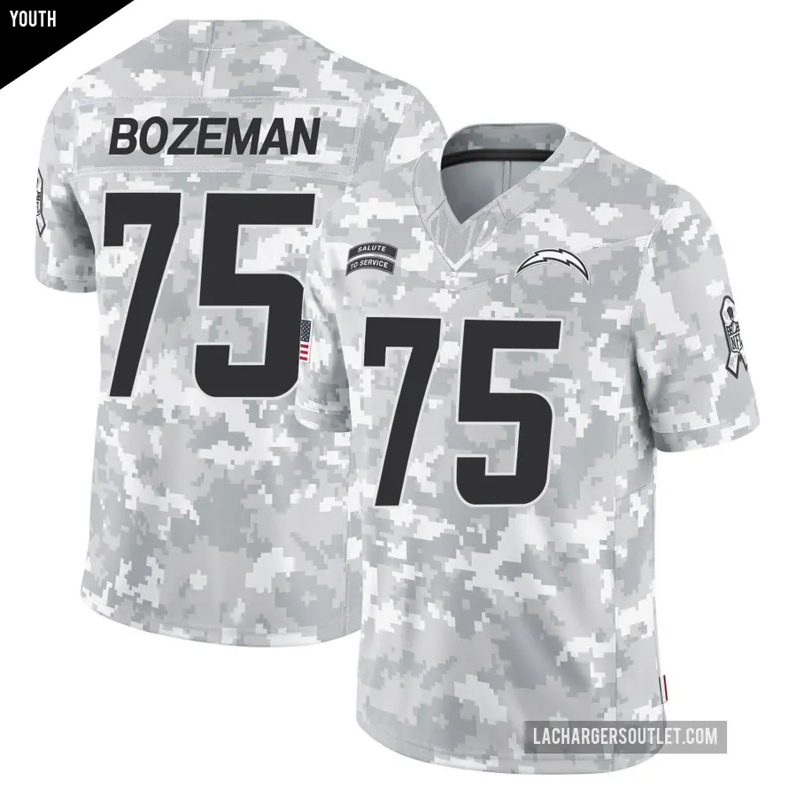 Youth Los Angeles Chargers ＃75 Bradley Bozeman Arctic Camo Limited 2024 Salute to Service Jersey