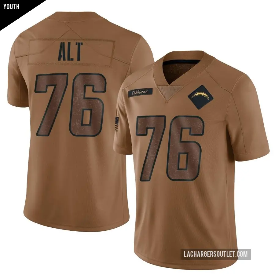 Youth Los Angeles Chargers ＃76 Joe Alt Brown Limited 2023 Salute To Service Jersey