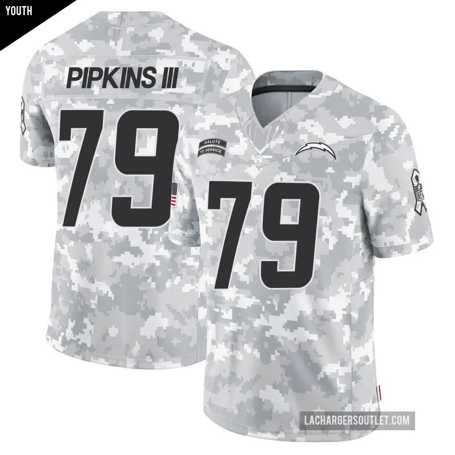 Youth Los Angeles Chargers ＃79 Trey Pipkins III Arctic Camo Limited 2024 Salute to Service Jersey