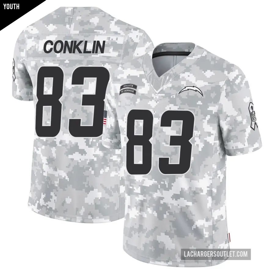 Youth Los Angeles Chargers ＃83 Tyler Conklin Arctic Camo Limited 2024 Salute to Service Jersey