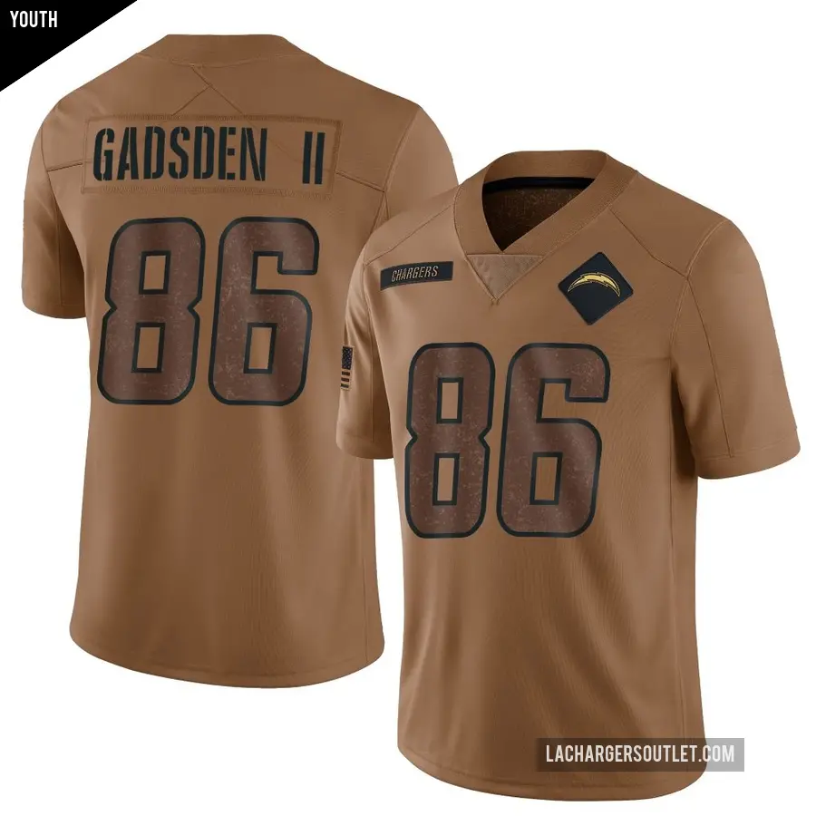 Youth Los Angeles Chargers ＃86 Oronde Gadsden II Brown Limited 2023 Salute To Service Jersey