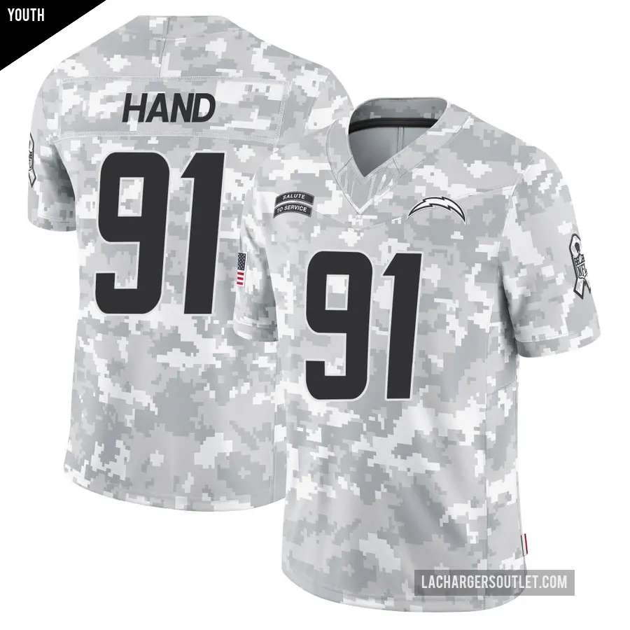 Youth Los Angeles Chargers ＃91 Da'Shawn Hand Arctic Camo Limited 2024 Salute to Service Jersey
