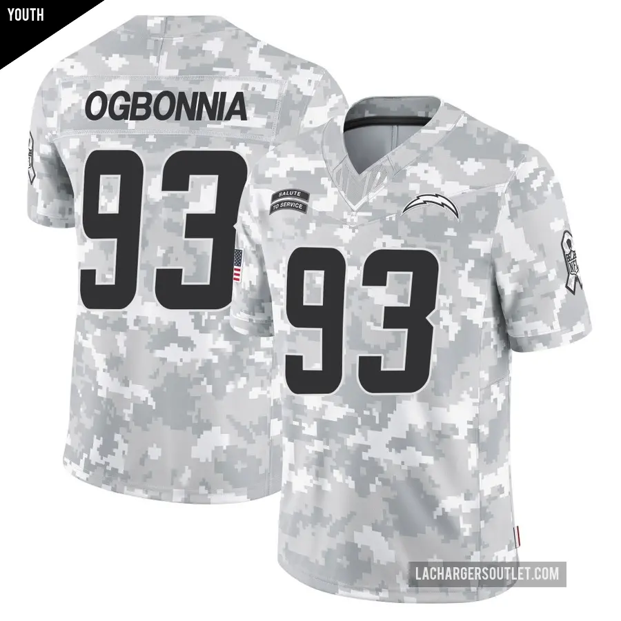 Youth Los Angeles Chargers ＃93 Otito Ogbonnia Arctic Camo Limited 2024 Salute to Service Jersey
